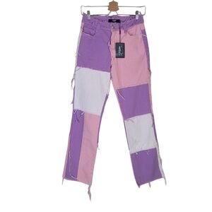 JADED LONDON Pastel Patchwork Frayed Boyfriend Jeans Size 25